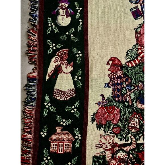 Peggy Jo Ackley Christmas Tree Tapestry Throw Blanket-1990s-Holiday-Woven-Angel - Picture 7 of 9